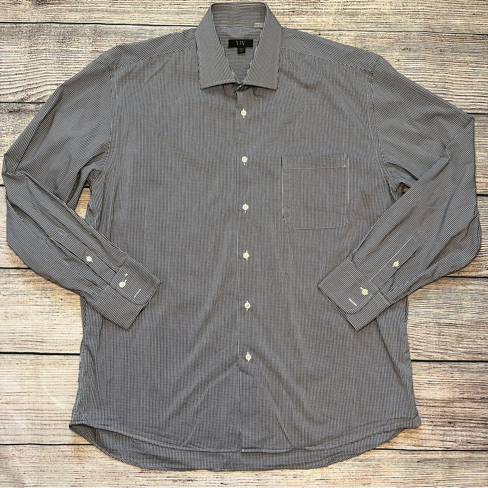 Italian VIV Black & White Checkered‎ Button Down Shirts Mens XL 18-45 / 34-35